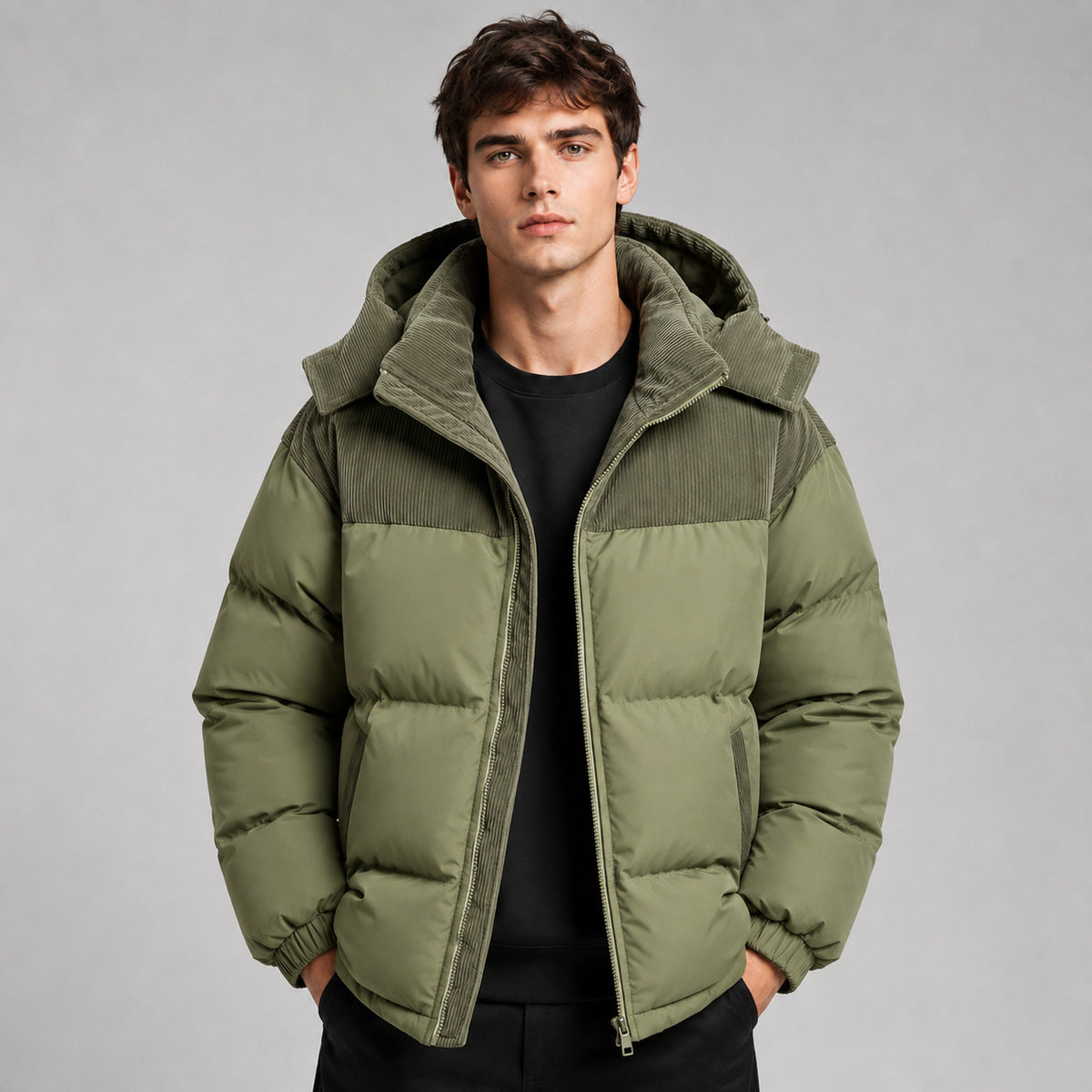 Men's Hooded Puffer Jacket with Padded Oversized Fit and Hood - Image 7