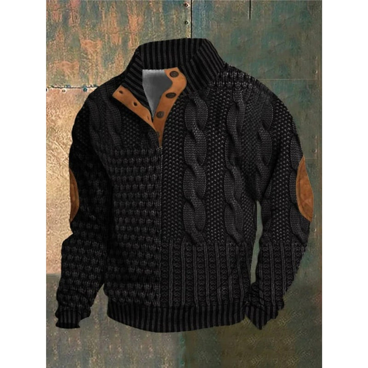 Men's Knit Jumper with Classic Cable and Elbow Patches - Image 1