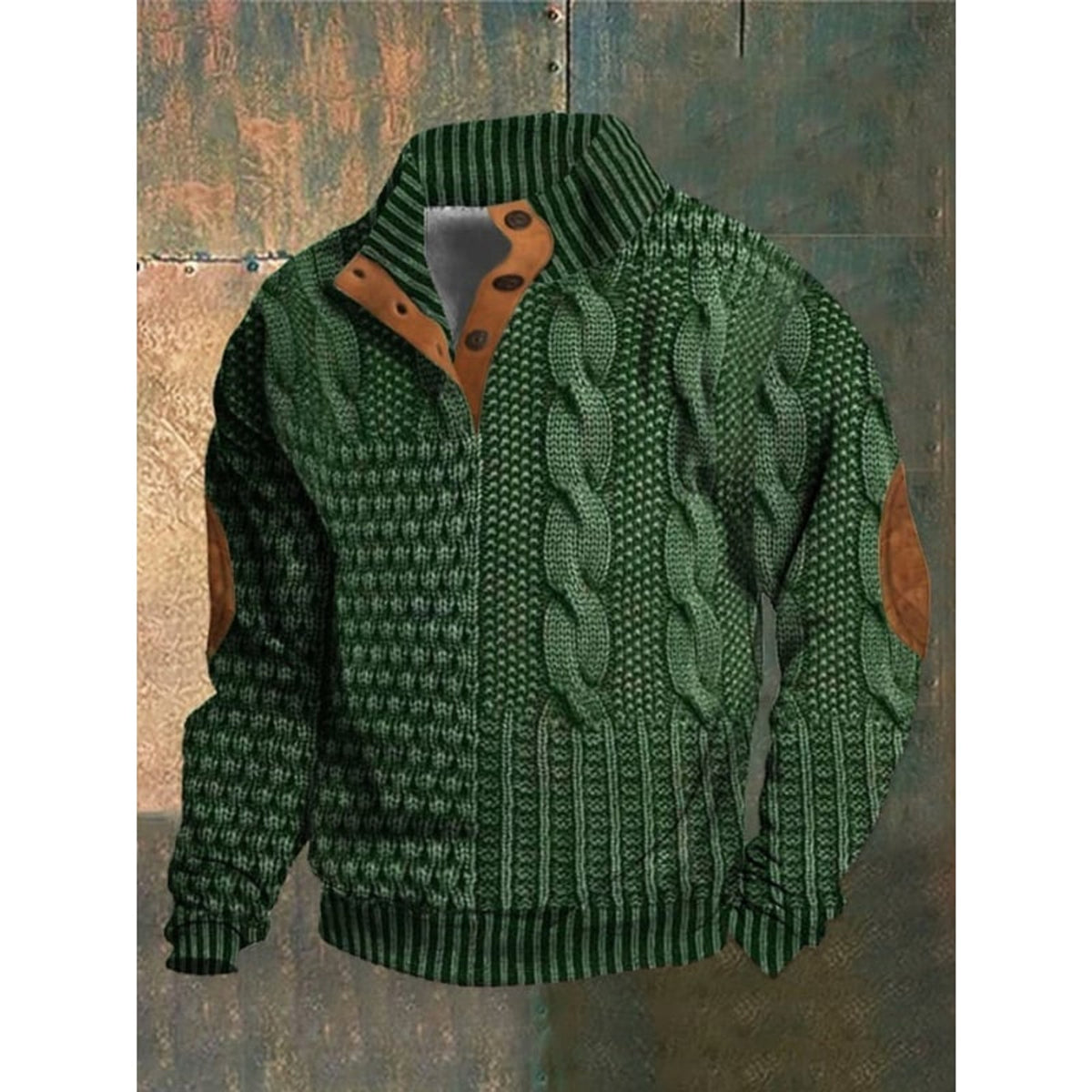 Men's Knit Jumper with Classic Cable and Elbow Patches - Image 3