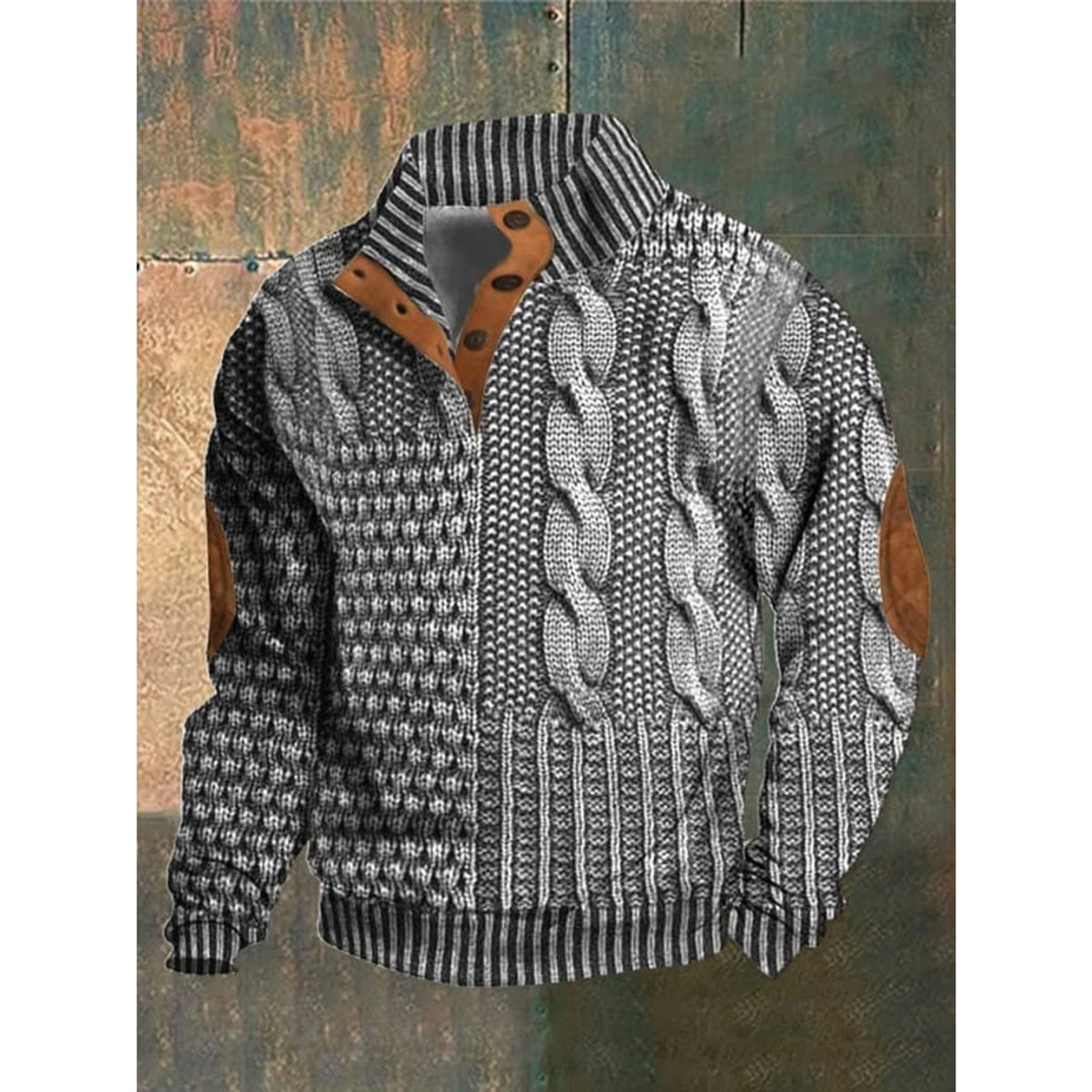Men's Knit Jumper with Classic Cable and Elbow Patches - Image 4