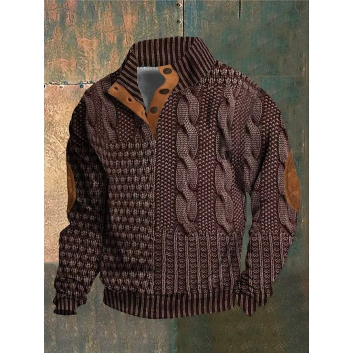 Men's Knit Jumper with Classic Cable and Elbow Patches - Image 5