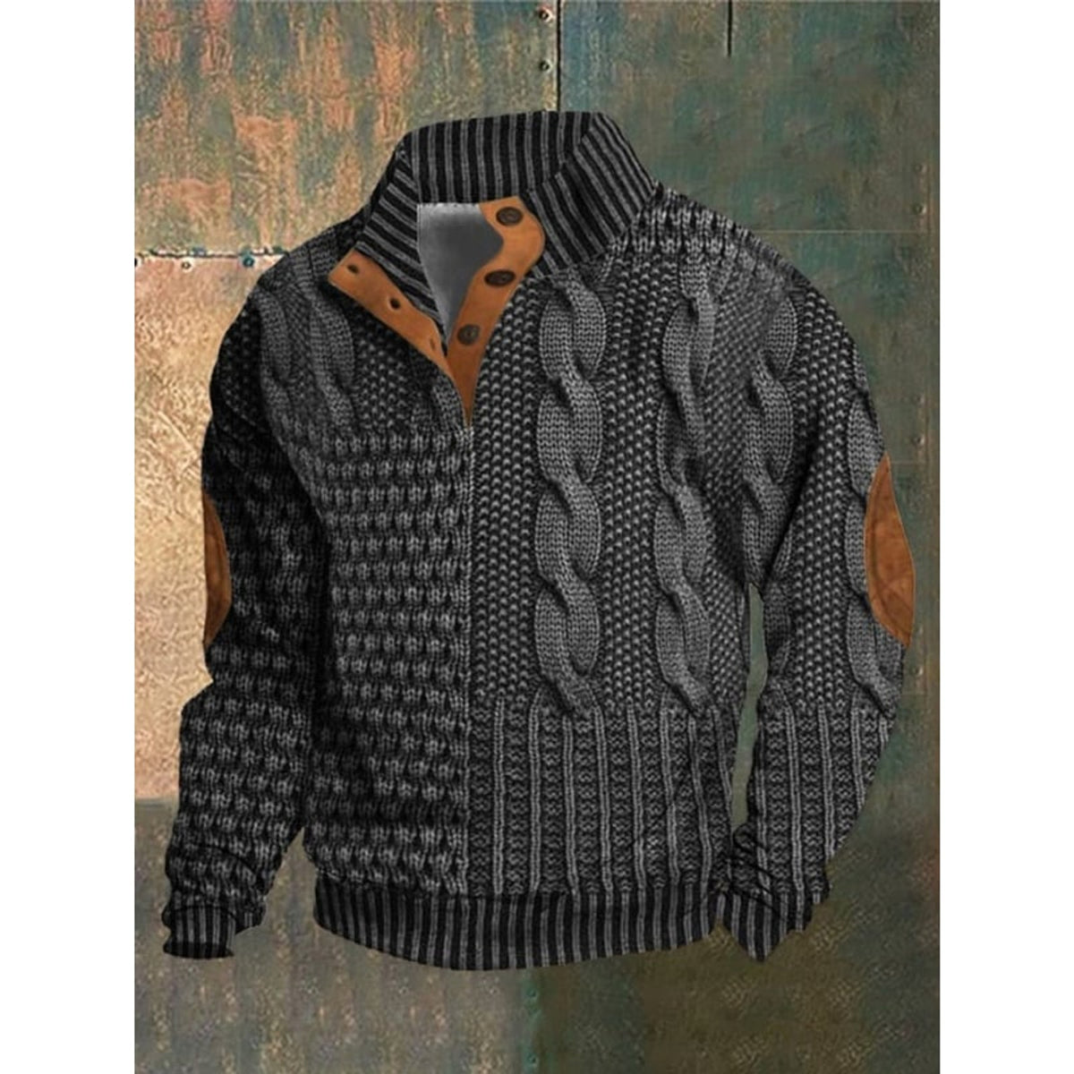 Men's Knit Jumper with Classic Cable and Elbow Patches - Image 6