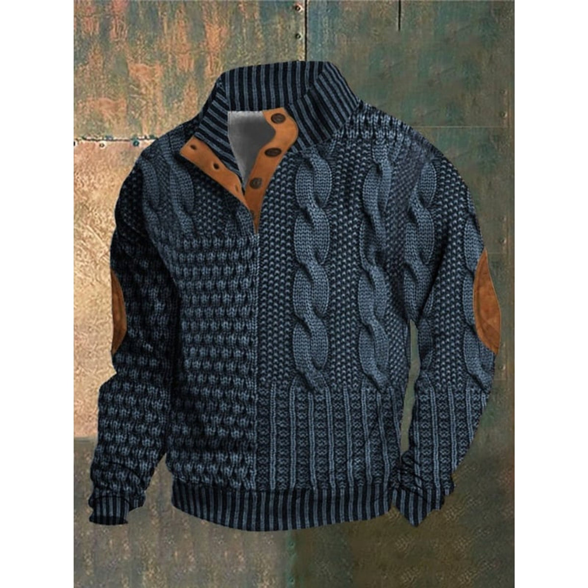 Men's Knit Jumper with Classic Cable and Elbow Patches - Image 7