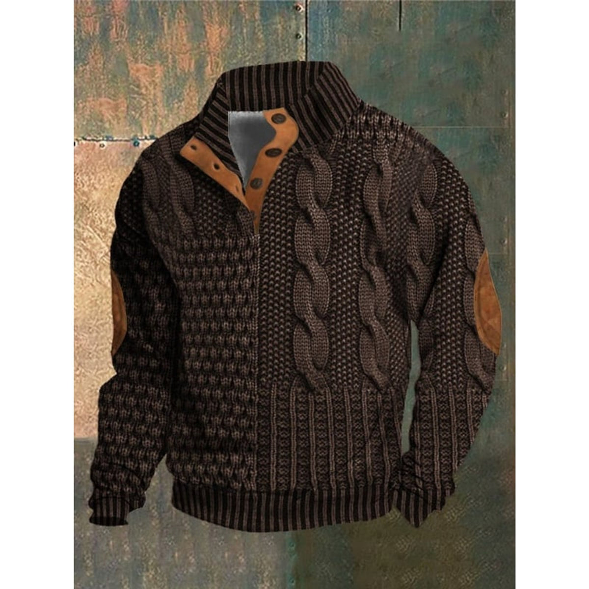 Men's Knit Jumper with Classic Cable and Elbow Patches - Image 8