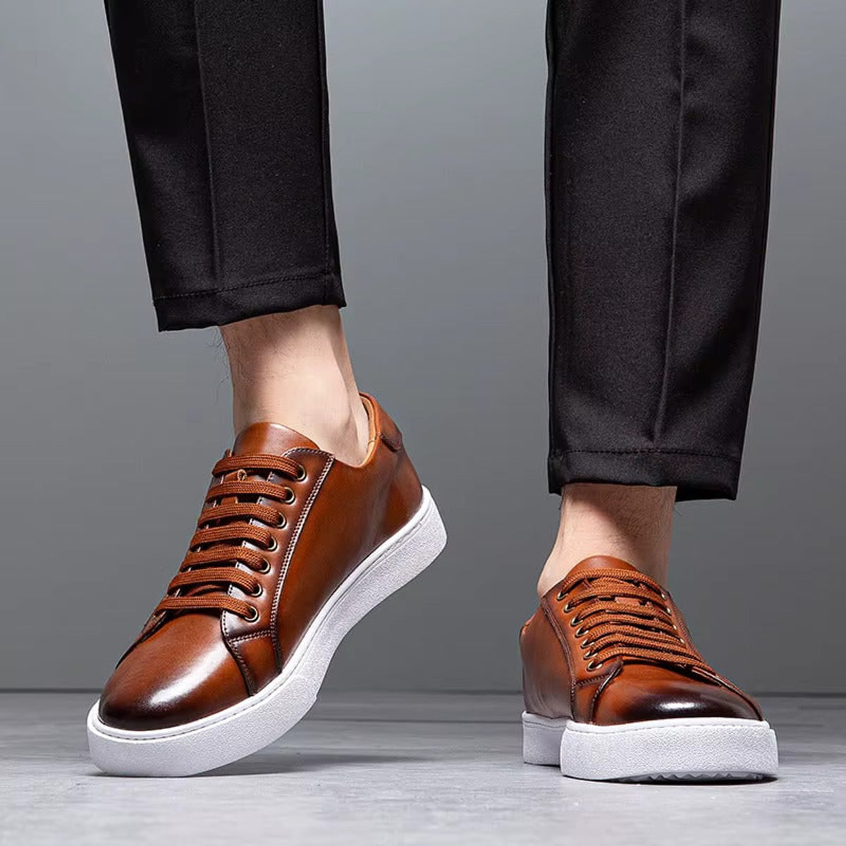 Men's Leather Sneakers with Genuine Fit and Lace-Up - Image 3