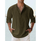 Men's Long Sleeve Henley Shirt with Relaxed Fit and Button-Front - Image 10