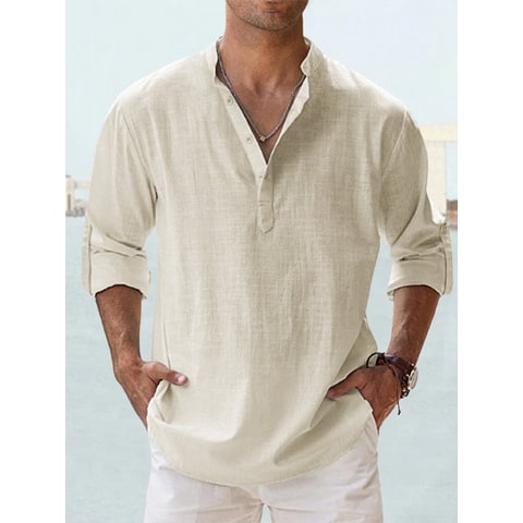 Men's Long Sleeve Henley Shirt with Relaxed Fit and Button-Front - Image 6