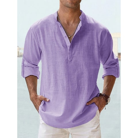 Men's Long Sleeve Henley Shirt with Relaxed Fit and Button-Front - Image 7