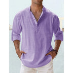 Men's Long Sleeve Henley Shirt with Relaxed Fit and Button-Front - Image 7