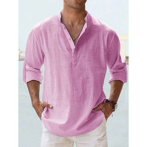 Men's Long Sleeve Henley Shirt with Relaxed Fit and Button-Front - Image 8