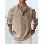 Men's Long Sleeve Henley Shirt with Relaxed Fit and Button-Front - Image 9