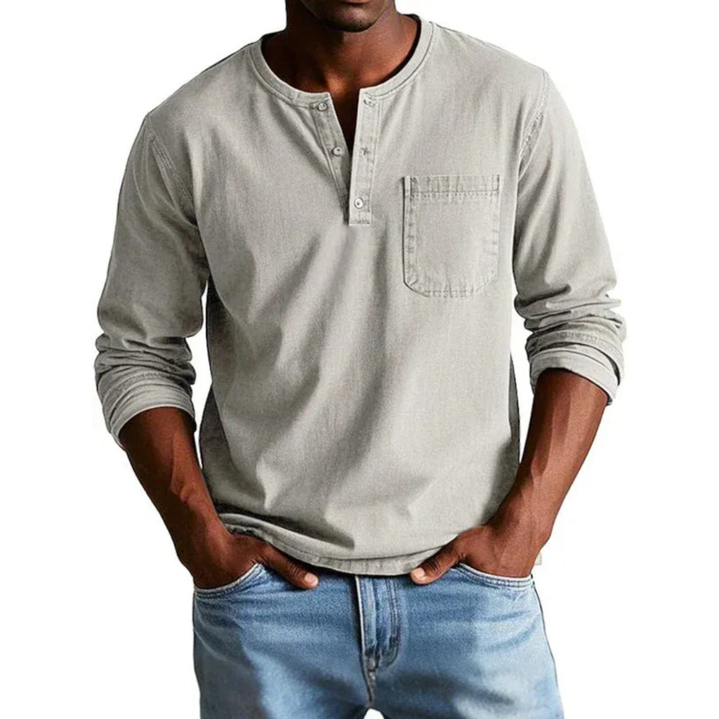 Men's Long Sleeve Henley Shirt with Relaxed Fit and Button-Front - Image 6