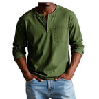 Men's Long Sleeve Henley Shirt with Relaxed Fit and Button-Front - Image 2