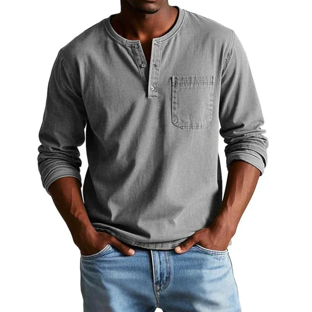 Men's Long Sleeve Henley Shirt with Relaxed Fit and Button-Front - Image 4