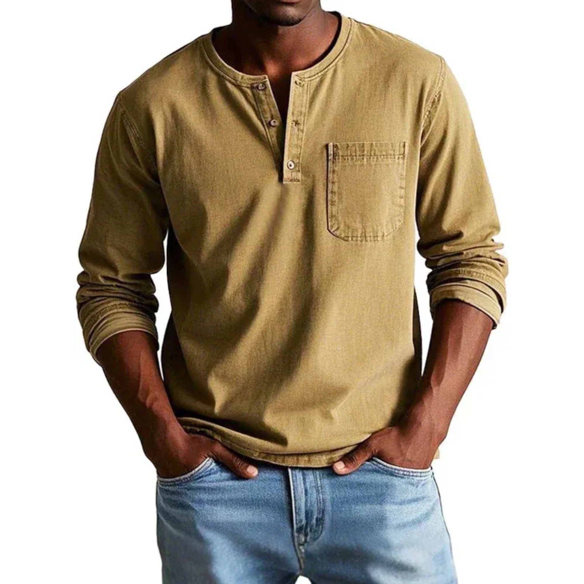 Men's Long Sleeve Henley Shirt with Relaxed Fit and Button-Front - Image 7