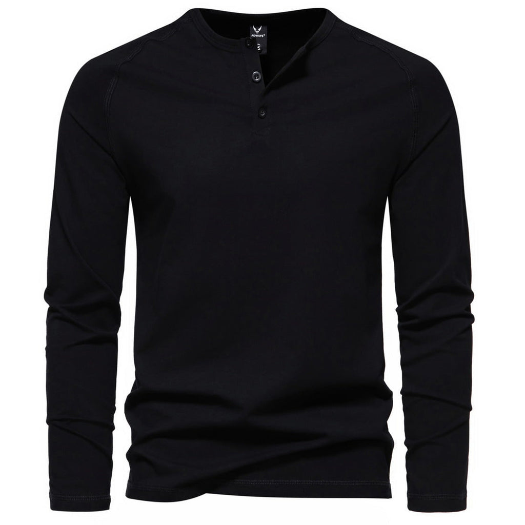 Men's Long-Sleeve Henley Shirt with Relaxed Fit and Button-Front - Image 1