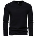 Men's Long-Sleeve Henley Shirt with Relaxed Fit and Button-Front - Image 1