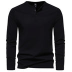 Men's Long-Sleeve Henley Shirt with Relaxed Fit and Button-Front - Image 1