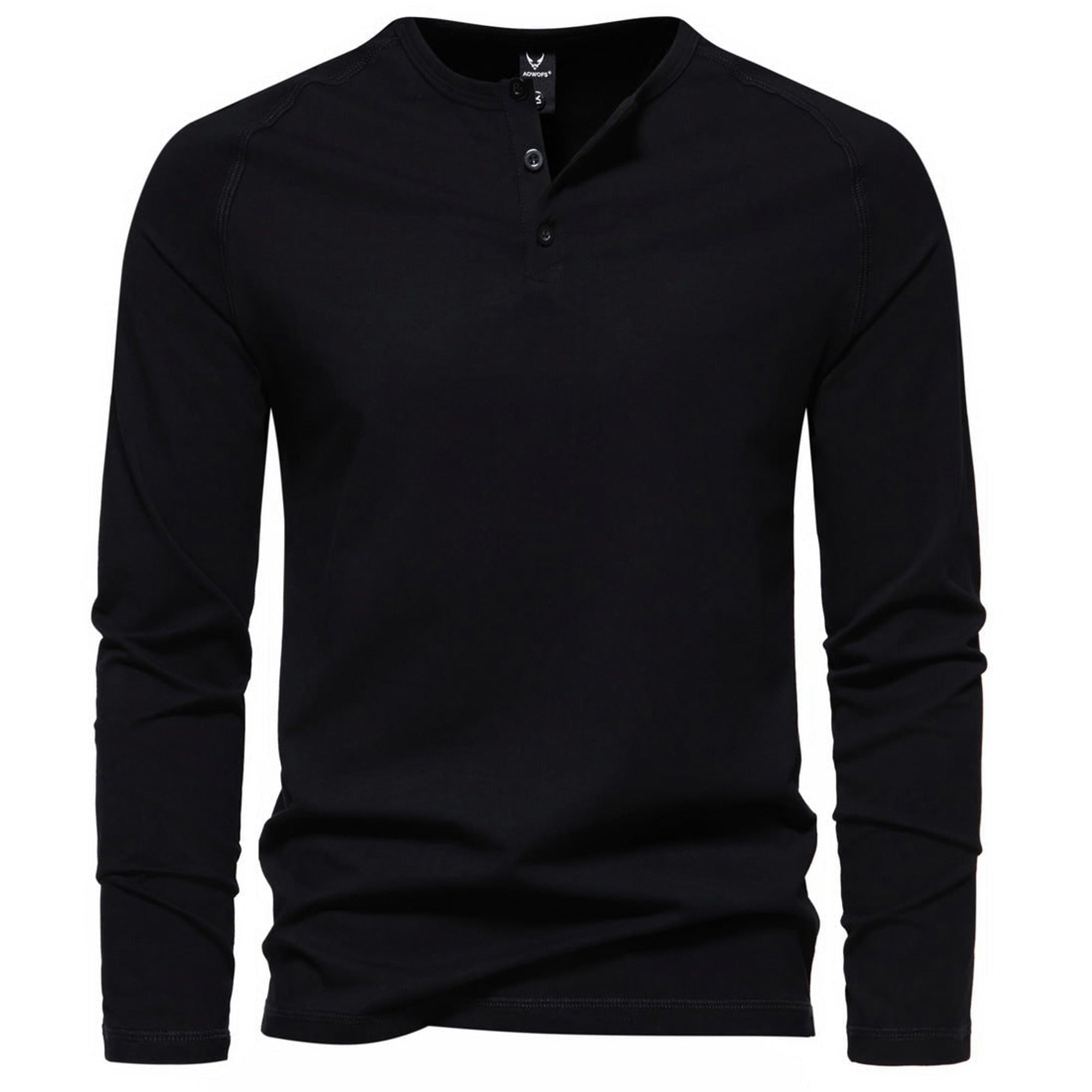 Men's Long-Sleeve Henley Shirt with Relaxed Fit and Button-Front - Image 1