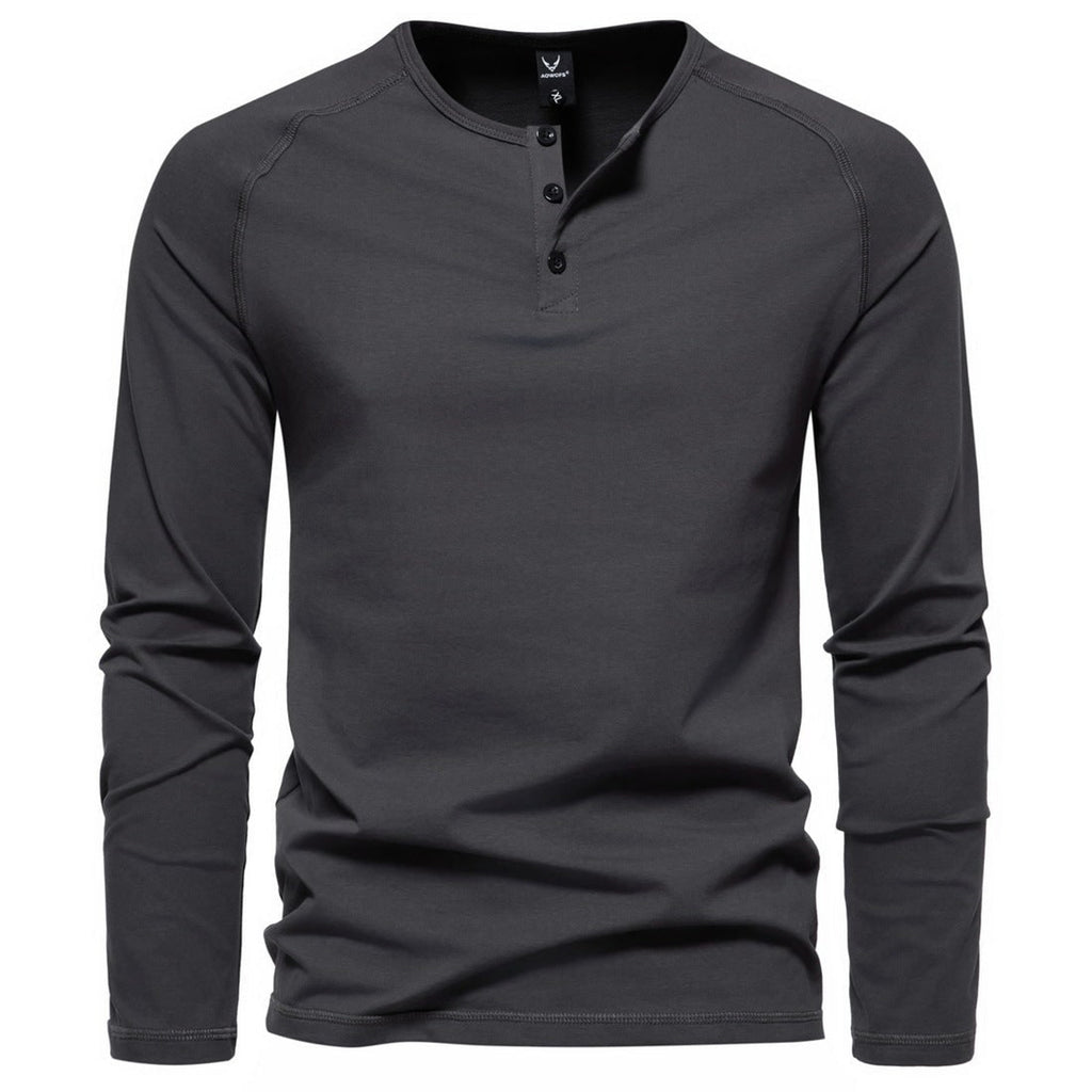 Men's Long-Sleeve Henley Shirt with Relaxed Fit and Button-Front - Image 2