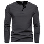 Men's Long-Sleeve Henley Shirt with Relaxed Fit and Button-Front - Image 2