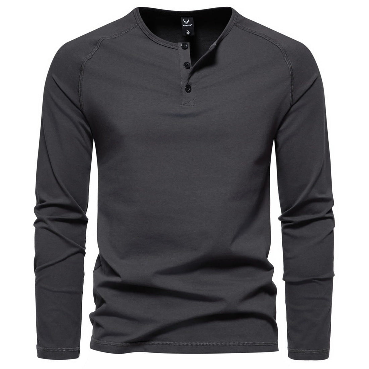 Men's Long-Sleeve Henley Shirt with Relaxed Fit and Button-Front - Image 2