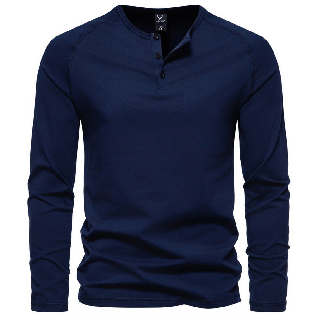 Men's Long-Sleeve Henley Shirt with Relaxed Fit and Button-Front - Image 5
