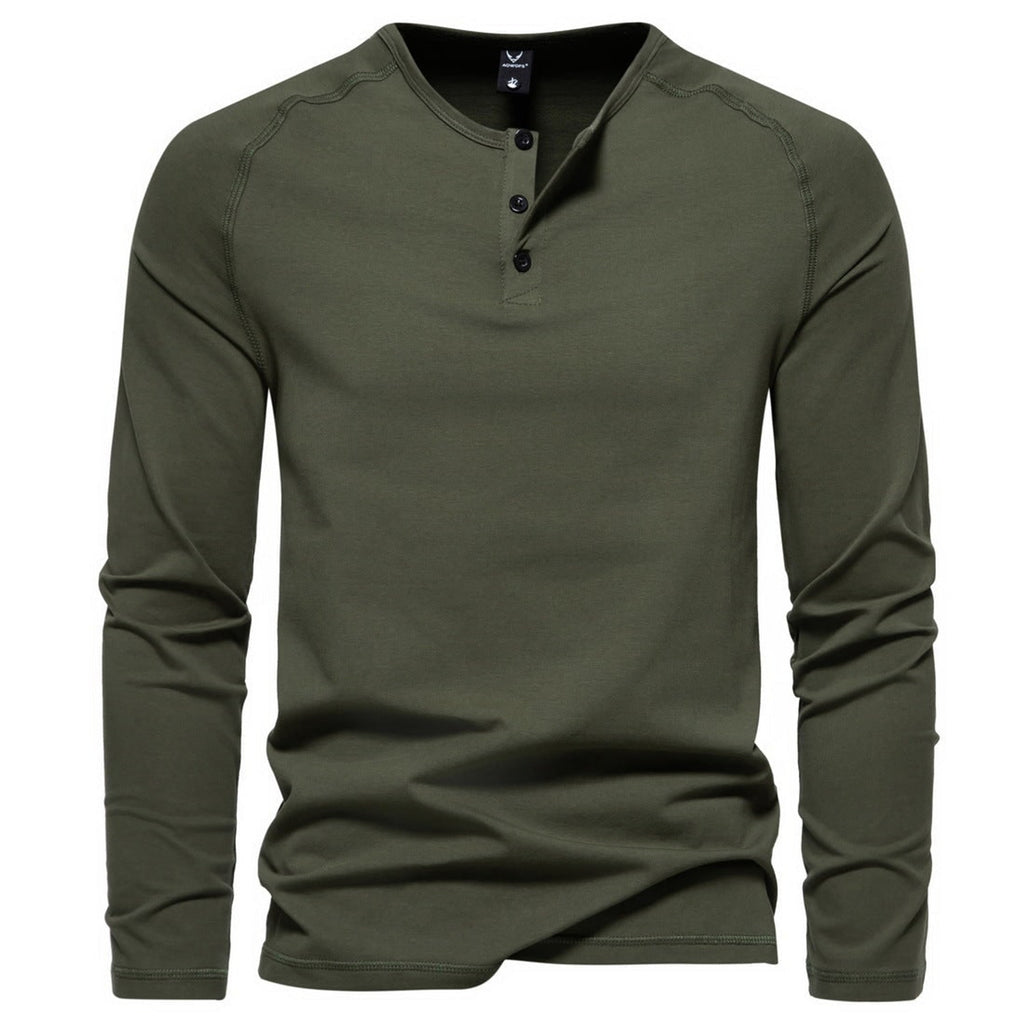 Men's Long-Sleeve Henley Shirt with Relaxed Fit and Button-Front - Image 3