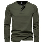 Men's Long-Sleeve Henley Shirt with Relaxed Fit and Button-Front - Image 3