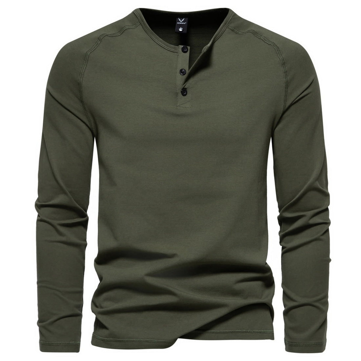 Men's Long-Sleeve Henley Shirt with Relaxed Fit and Button-Front - Image 3