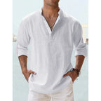 Men's Long Sleeve Henley Shirt with Relaxed Fit and Button-Front - Image 4