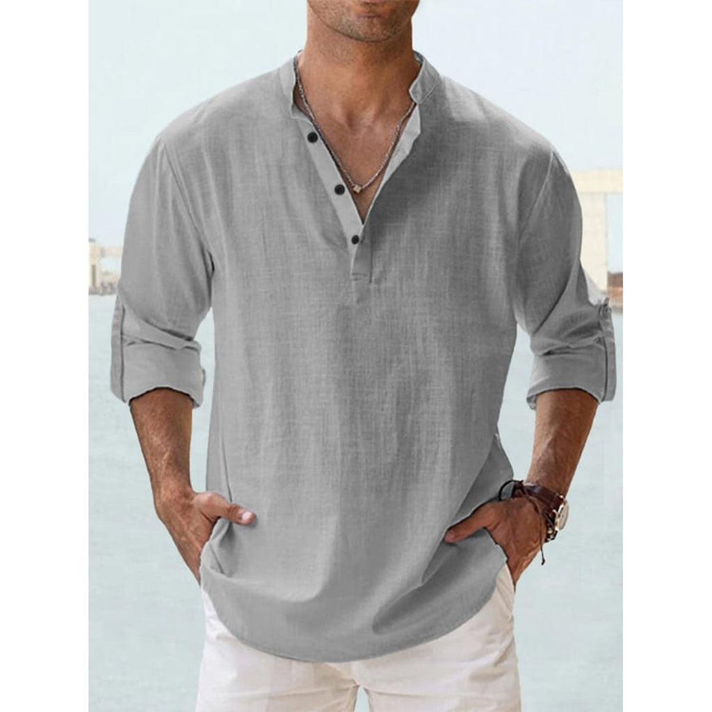 Men's Long Sleeve Henley Shirt with Relaxed Fit and Button-Front - Image 3