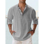 Men's Long Sleeve Henley Shirt with Relaxed Fit and Button-Front - Image 3