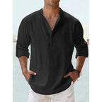 Men's Long Sleeve Henley Shirt with Relaxed Fit and Button-Front - Image 2