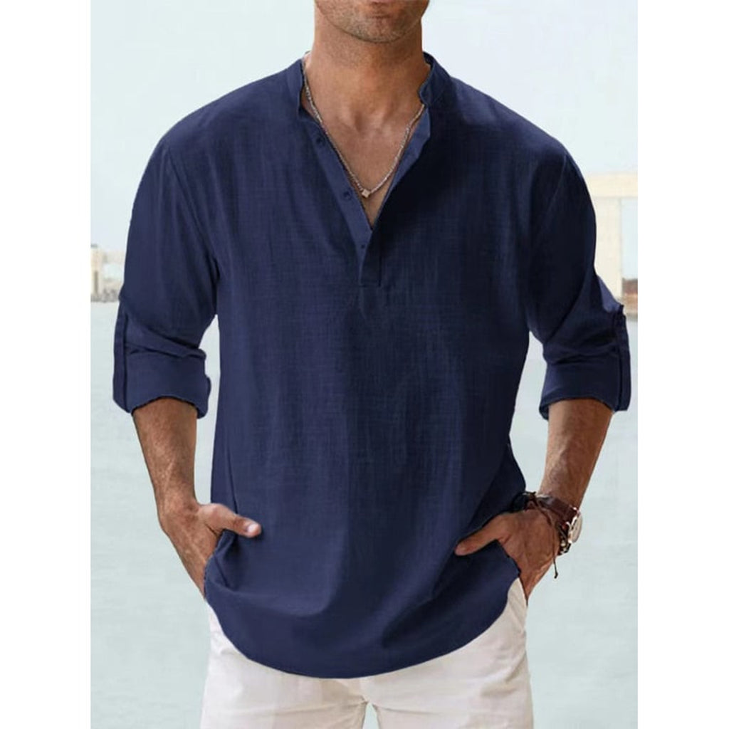 Men's Long Sleeve Henley Shirt with Relaxed Fit and Button-Front - Image 5