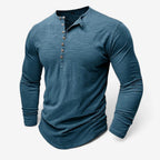 Men's Long Sleeve Henley Shirt with Relaxed Fit and Button Placket - Image 1