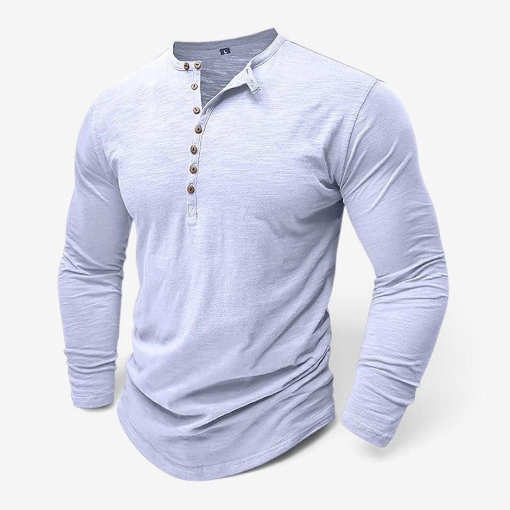 Men's Long Sleeve Henley Shirt with Relaxed Fit and Button Placket - Image 4