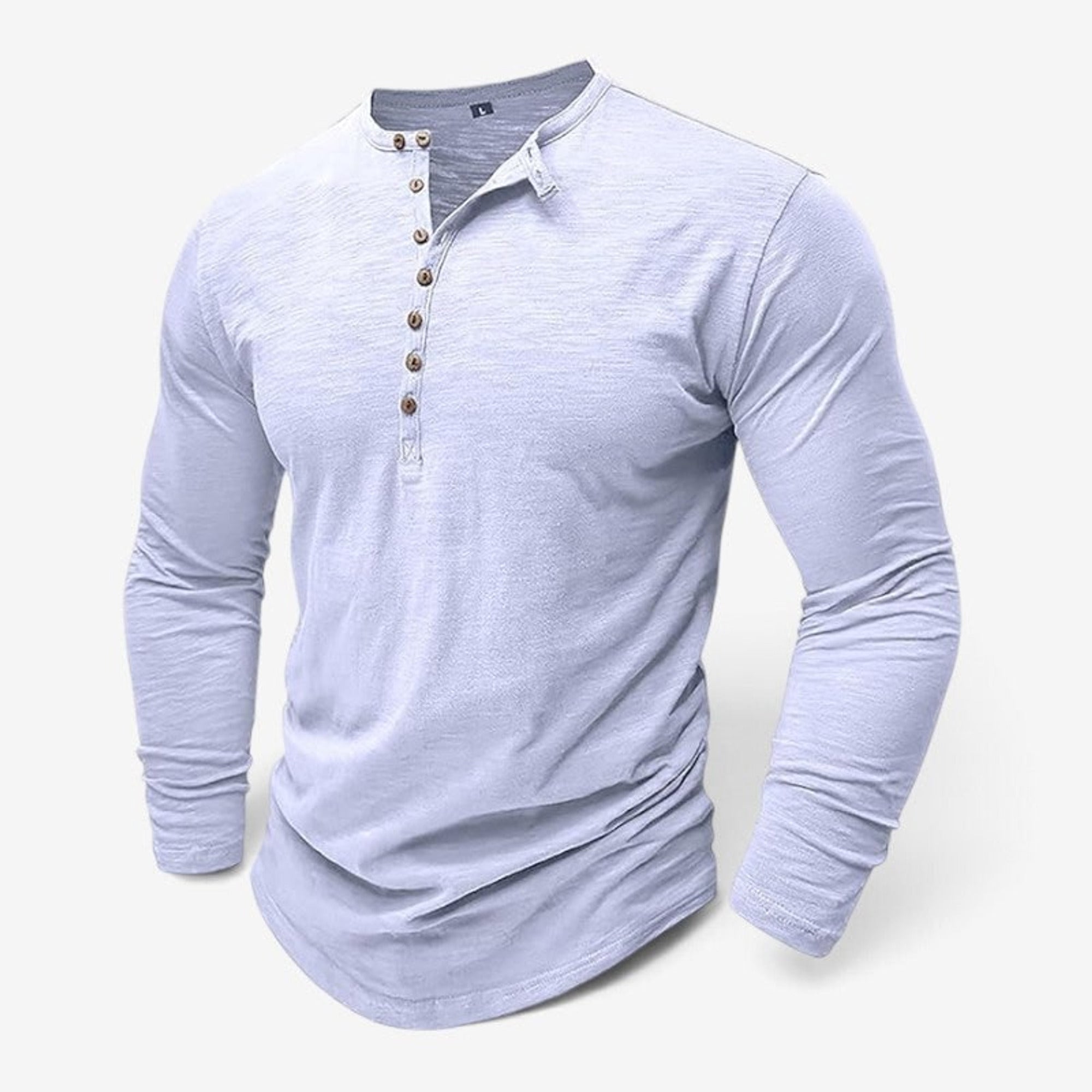 Men's Long Sleeve Henley Shirt with Relaxed Fit and Button Placket - Image 4