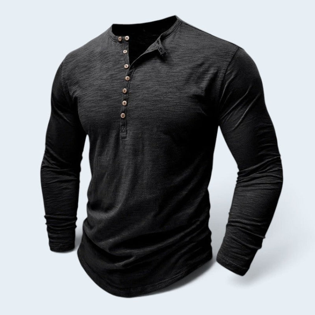 Men's Long Sleeve Henley Shirt with Relaxed Fit and Button Placket - Image 6