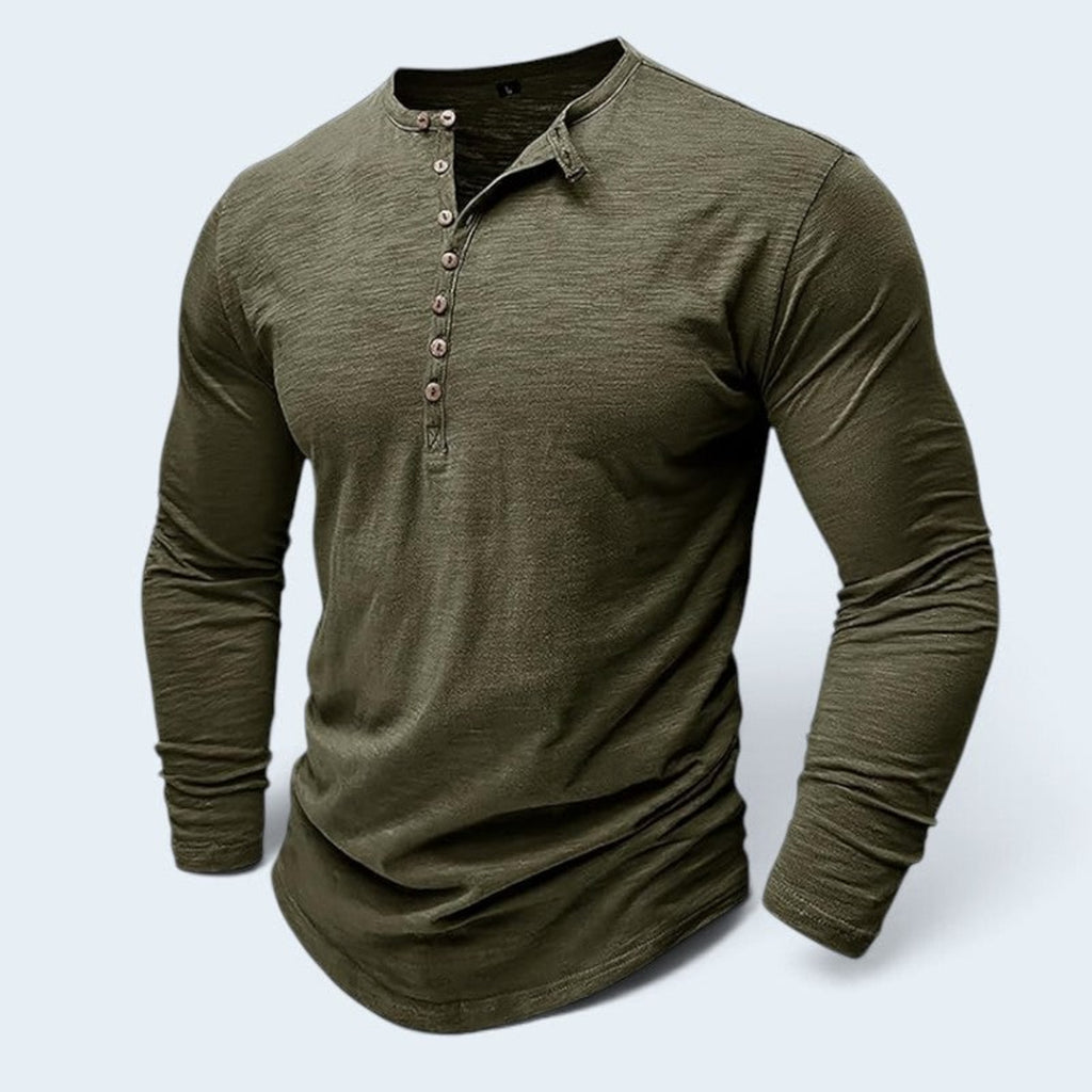 Men's Long Sleeve Henley Shirt with Relaxed Fit and Button Placket - Image 7