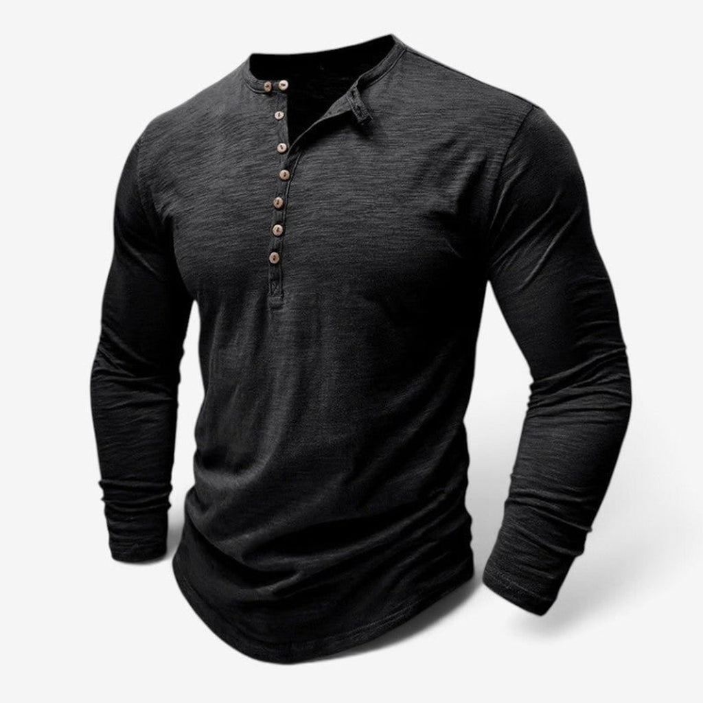 Men's Long Sleeve Henley Shirt with Relaxed Fit and Button Placket - Image 3