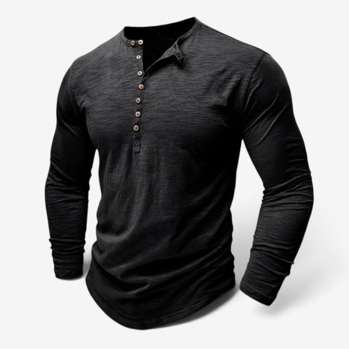 Men's Long Sleeve Henley Shirt with Relaxed Fit and Button Placket - Image 3