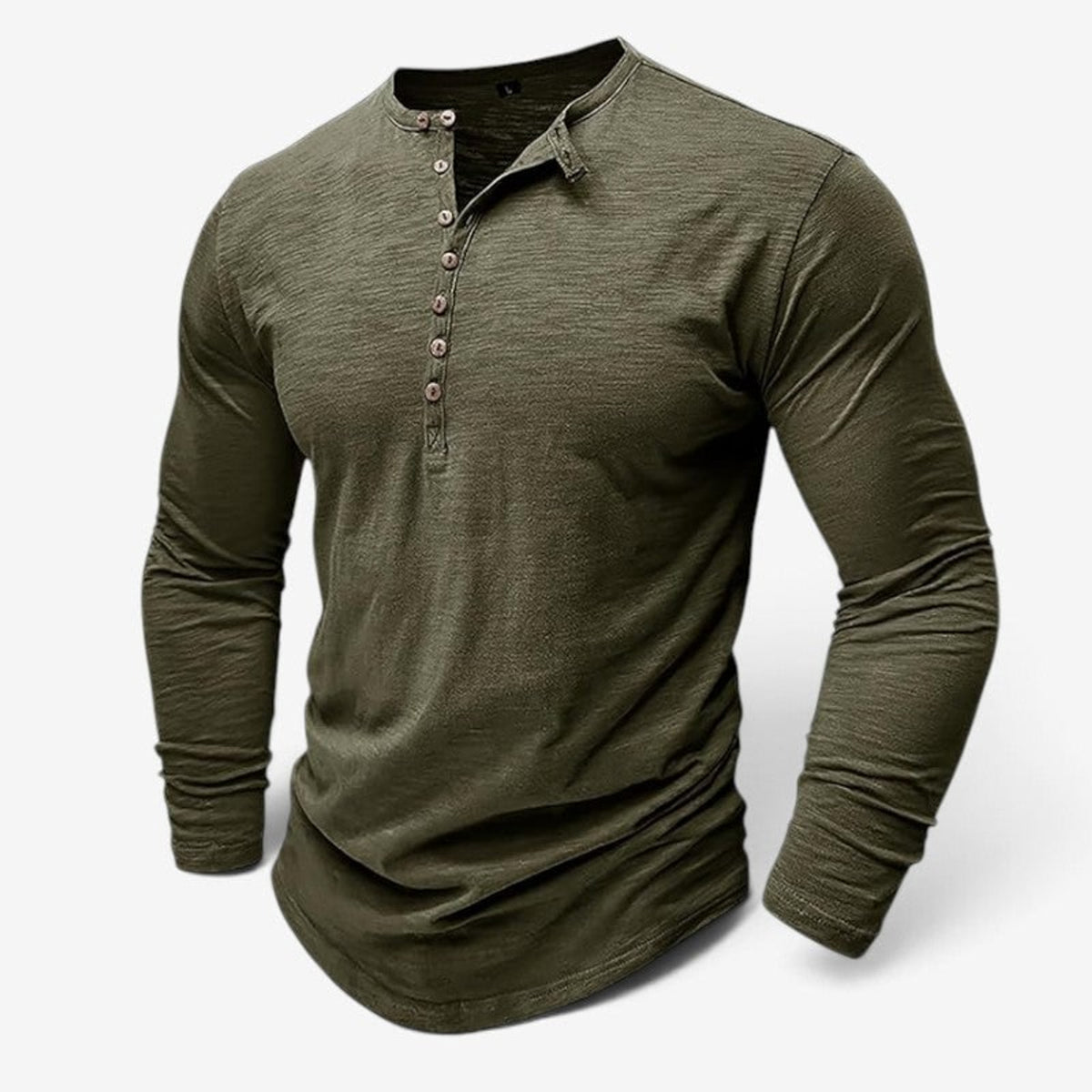 Men's Long Sleeve Henley Shirt with Relaxed Fit and Button Placket - Image 2