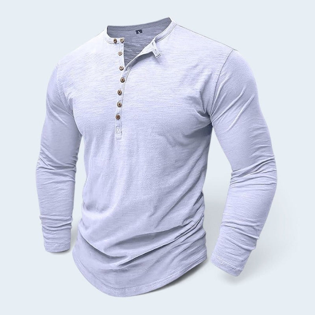 Men's Long Sleeve Henley Shirt with Relaxed Fit and Button Placket - Image 5