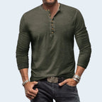 Men's Long Sleeve Henley Shirt with Relaxed Fit and Button Placket - Image 9