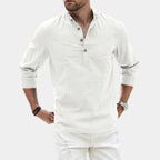 Men's Long Sleeve Henley Shirt with Relaxed Tailored Fit and Button Placket - Image 1