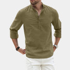 Men's Long Sleeve Henley Shirt with Relaxed Tailored Fit and Button Placket - Image 3