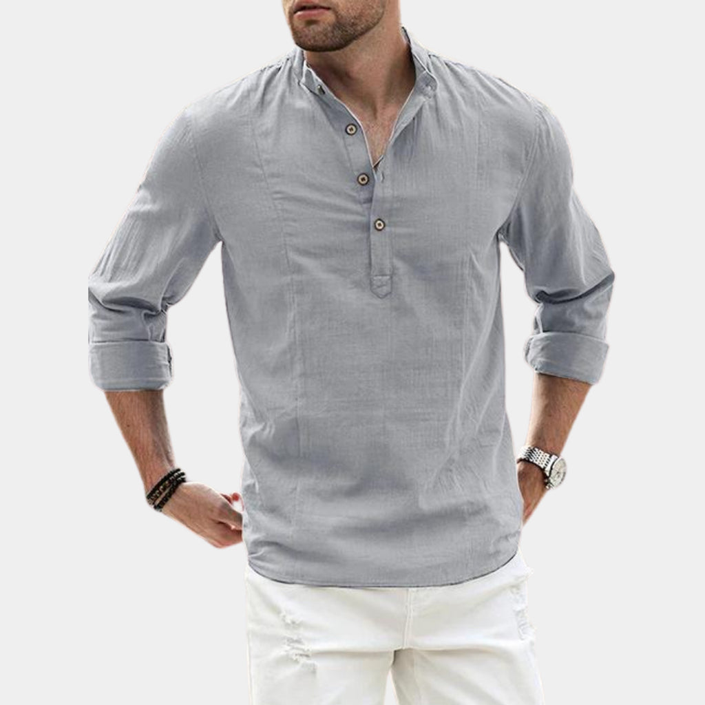 Men's Long Sleeve Henley Shirt with Relaxed Tailored Fit and Button Placket - Image 4