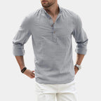 Men's Long Sleeve Henley Shirt with Relaxed Tailored Fit and Button Placket - Image 4