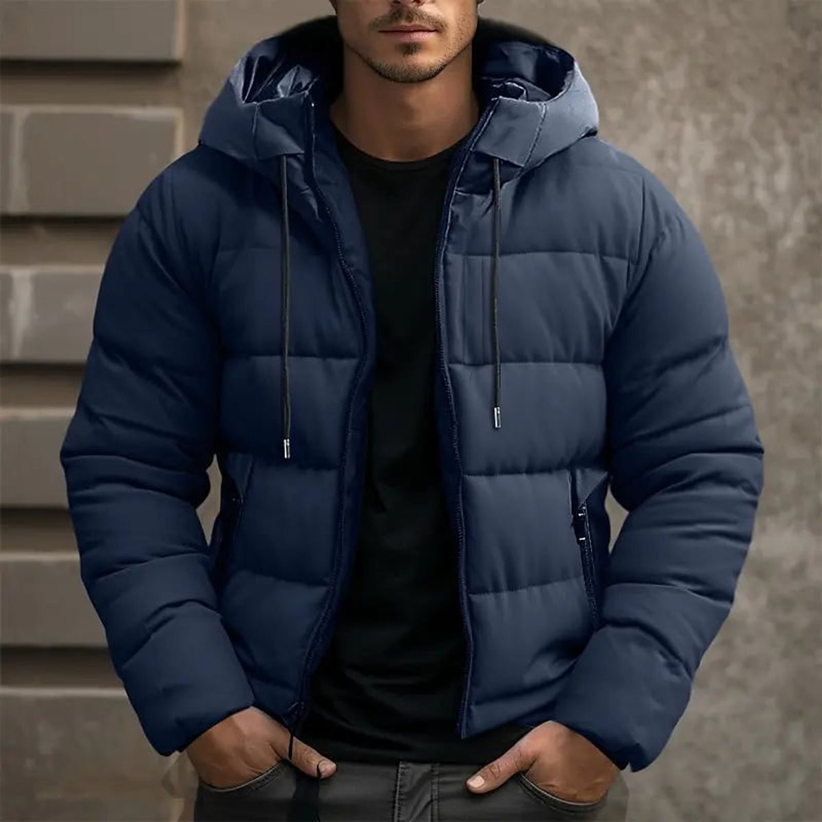 Men's Outerwear with Adjustable Quilted Jacket and Hooded Front-Zip - Image 3
